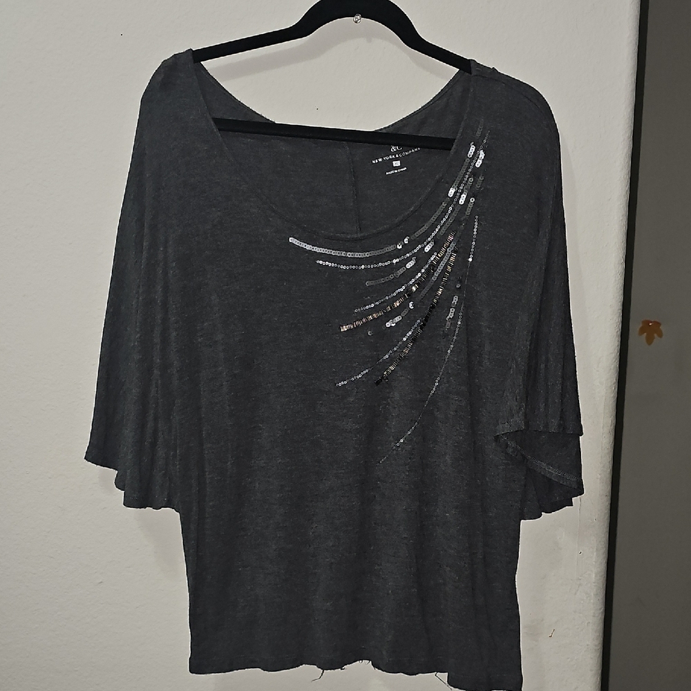 Gray Sequin Embellished Women's Top